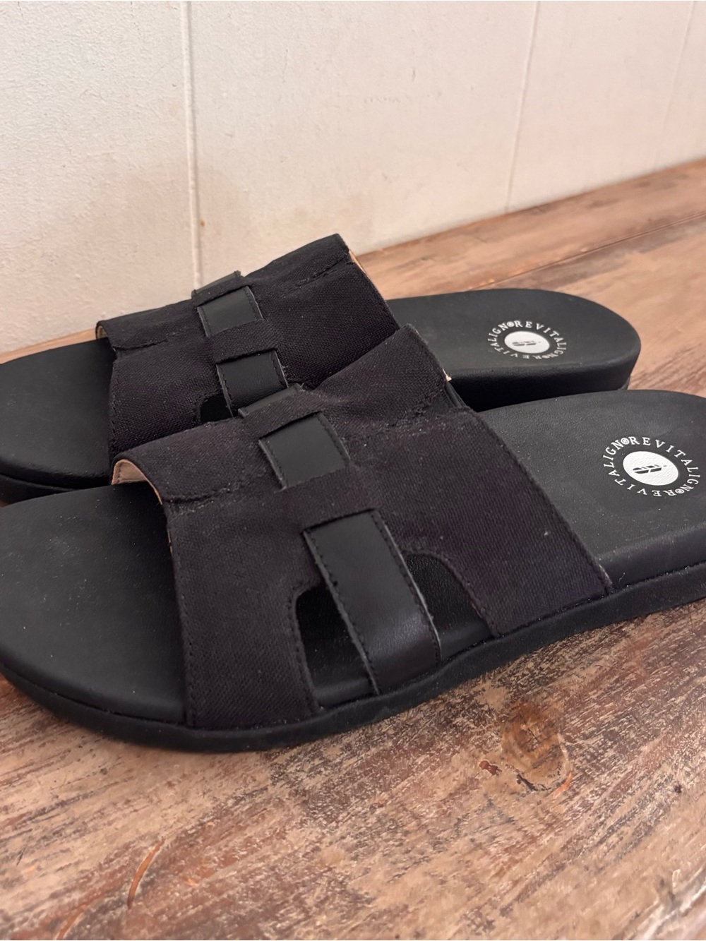 Revitalign Orthotic Linen & Leather Slide Sandal Lisbon Size 10